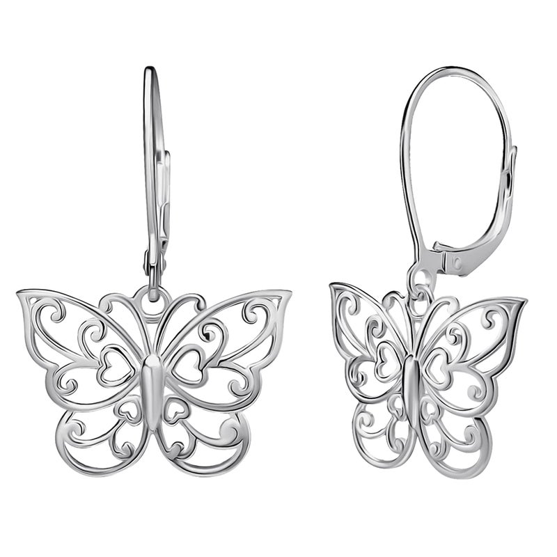 SEA OF ICE Sterling Silver Butterfly Earrings Filigree Dainty Dangle Drop Leverback â€“ Filigree Earing pure 925 Sterling Silver - Sterling Silver Earrings for Women - Image 1